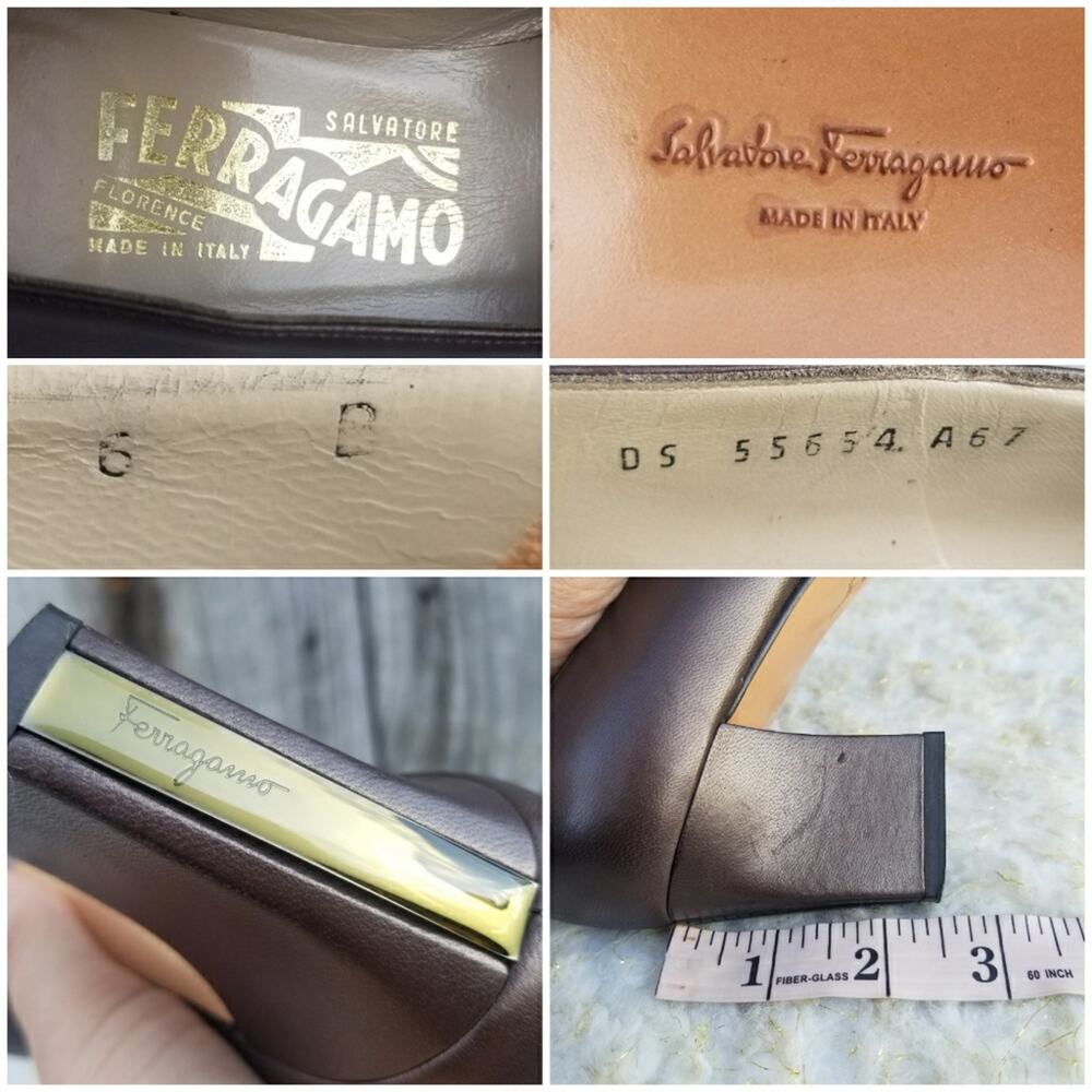 Brown Ferragamo Heels Size 6 Classic Leather Pumps Italian Shoes VTG 80s - Picture 5 of 12